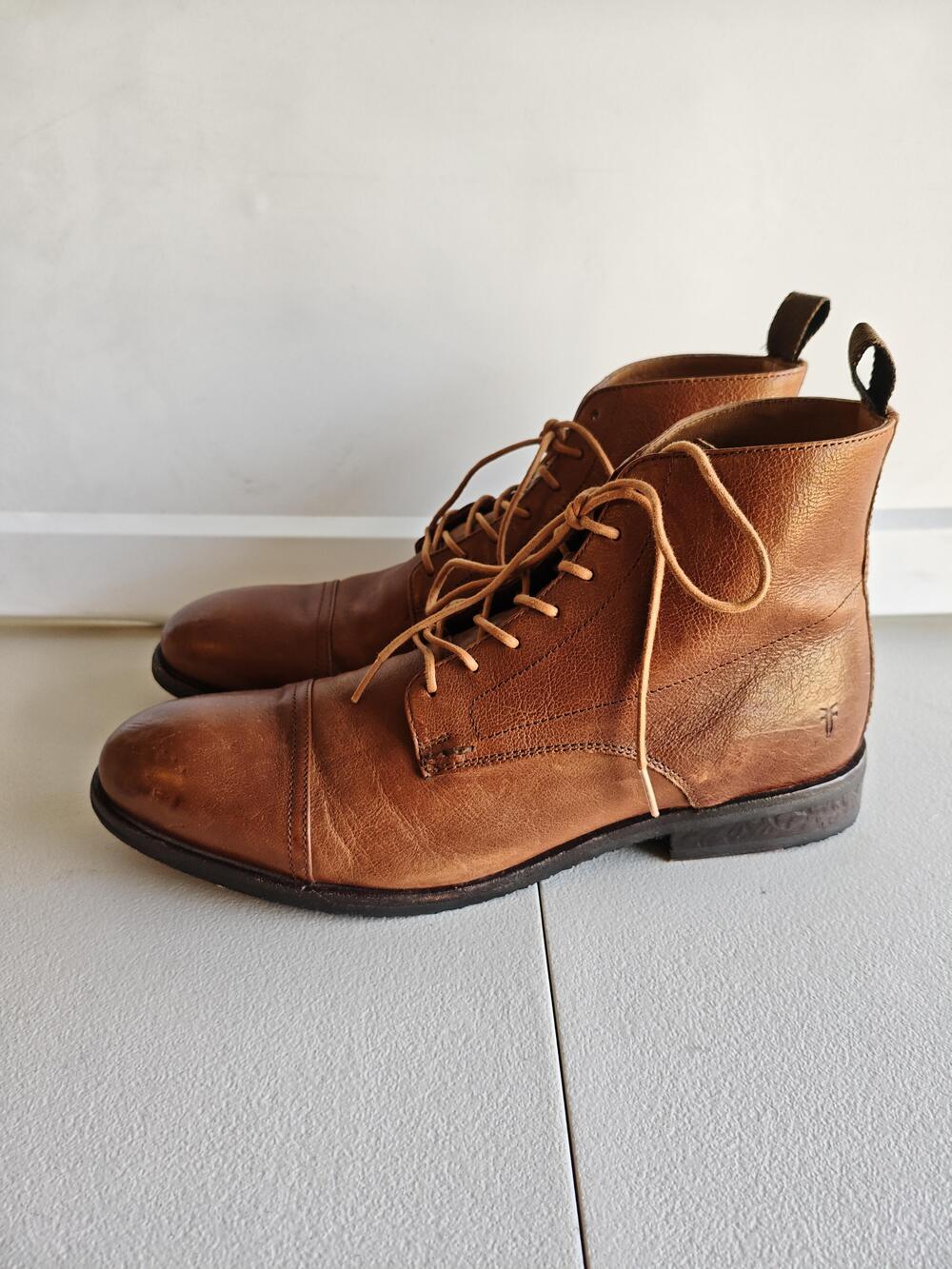 Frye Boots Mens Size 10 Brown Leather Cap Toe Combat Ankle Lace Up Casual